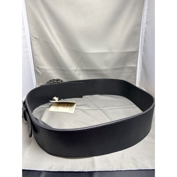 NWT Free People Statement Medallion Wide Leather Belt in Black M/L main image 9